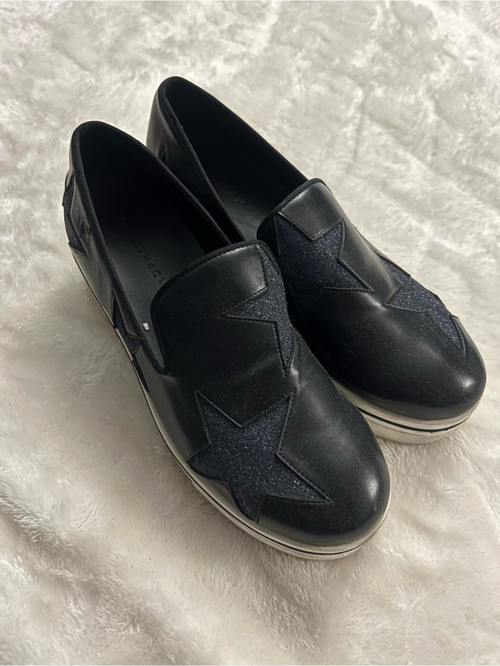 Stella McCartney Black Slip-On Sneakers with Glitter Star